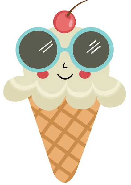 有太阳镜和樱桃的有趣的冰淇淋筒 — 图库矢量图片