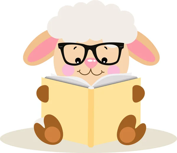 Oturup Kitap Okuyan Sevimli Koyunlar — Stok Vektör