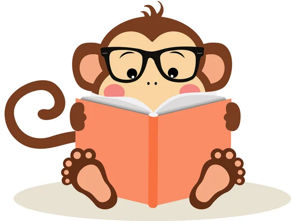 Macaco Bonito Sentado Lendo Livro — Vetor de Stock