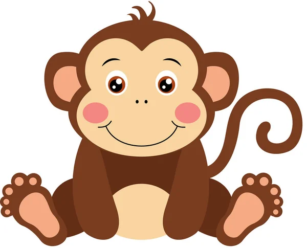 Niedlicher Affe Sitzt Isoliert Auf Weißem Grund — Stockvektor