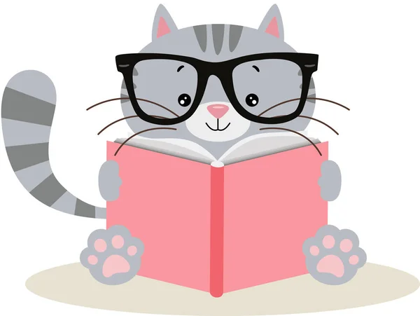 Lindo Gato Sentado Leyendo Libro — Archivo Imágenes Vectoriales