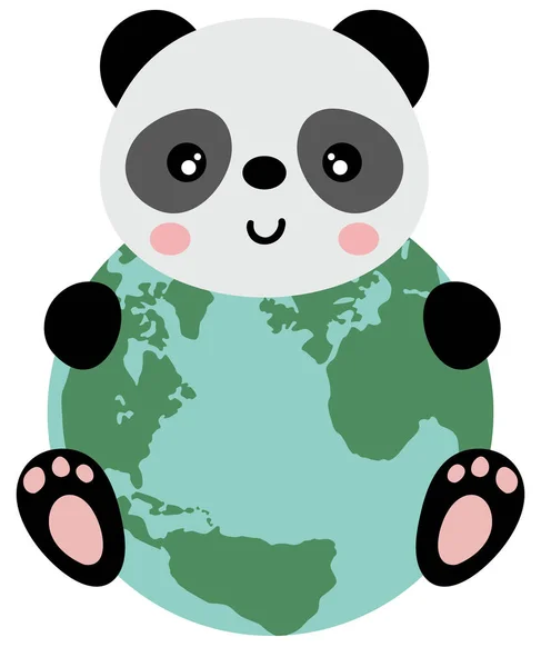 かわいいパンダと地球 — ストックベクタ