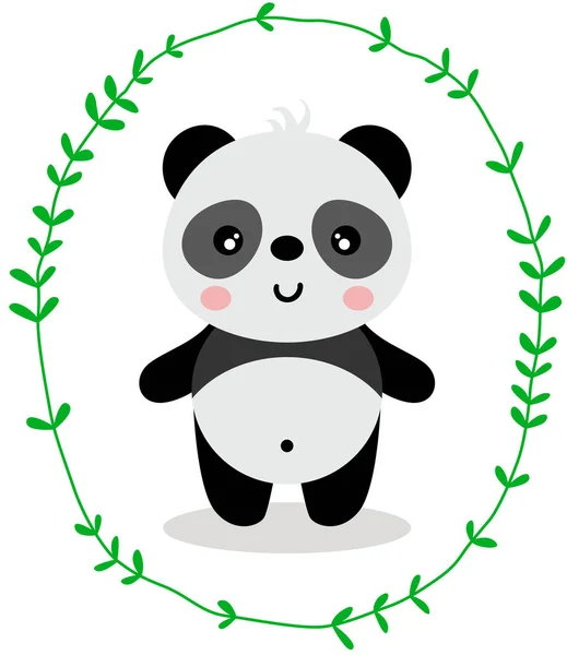 Panda Bonito Dentro Uma Borda Folhas Ovais — Vetor de Stock