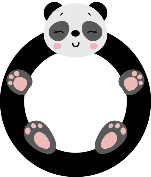 Engraçado Bonito Panda Redondo Quadro — Vetor de Stock