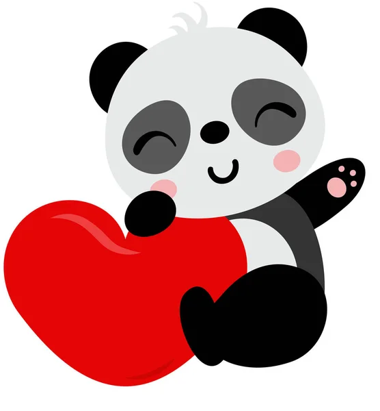 Panda Adorável Com Coração Vermelho — Vetor de Stock