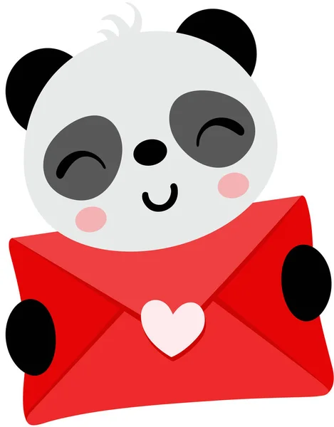 Aimant Panda Tenant Une Enveloppe Lettre Saint Valentin — Image vectorielle