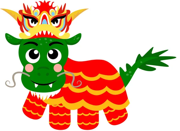 Carino Cinese Drago Zodiacale Indossando Costume Drago — Vettoriale Stock