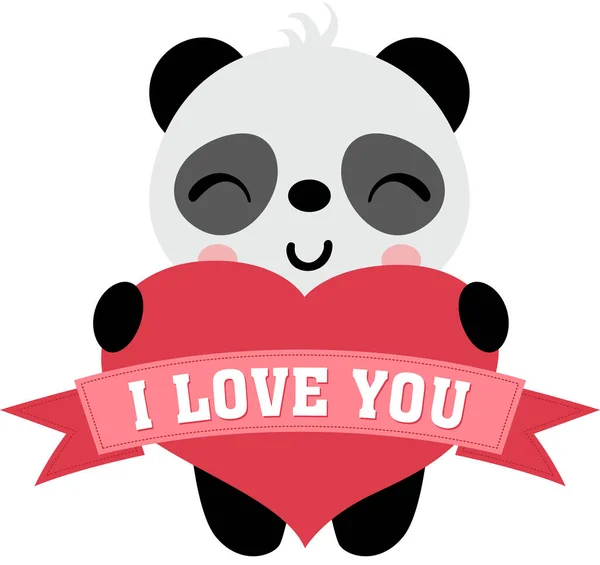 Niedlicher Panda Hält Ein Herz Ich Liebe Dich Banner — Stockvektor