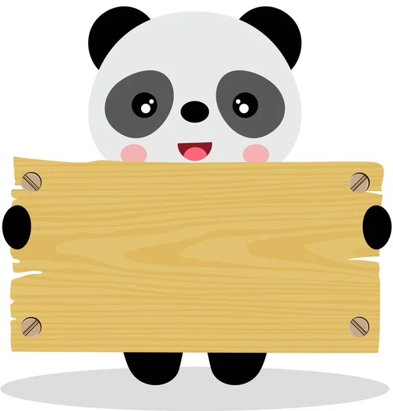 木の看板がかわいいパンダ — ストックベクタ