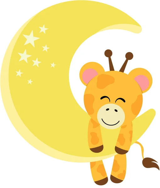 Cute Giraffe Hanging Yellow Moon — Stock Vector
