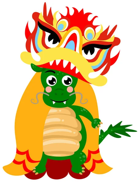 Mignon Dragon Vert Zodiaque Chinois Portant Costume Dragon — Image vectorielle
