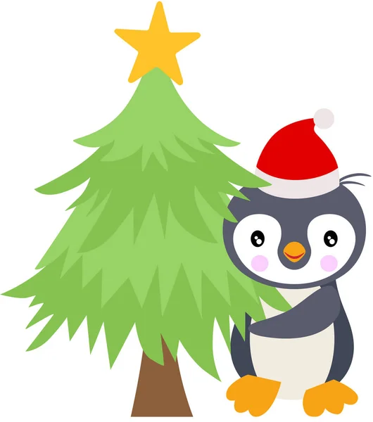 Nyaralás Pingvin Karácsonyfával — Stock Vector