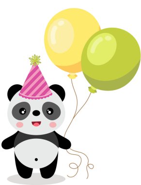 Mutlu yıllar tatlı panda elinde balonlarla