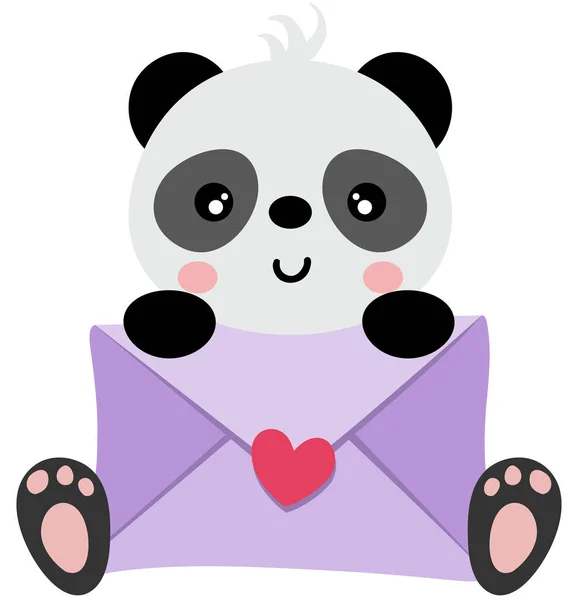 Mignon Panda Assis Tenant Une Enveloppe — Image vectorielle