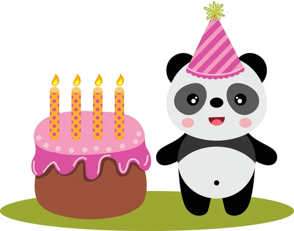 Grappige Panda Met Verjaardagstaart — Stockvector