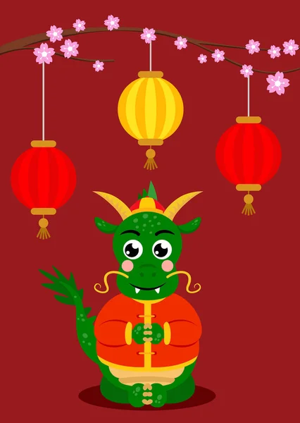 Sok Szerencsét Kínai Sárkány Boldog Évet Üdvözlő Kártya — Stock Vector