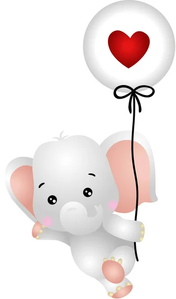 Cute Elephant Holding Balloon Heart — Stock Vector