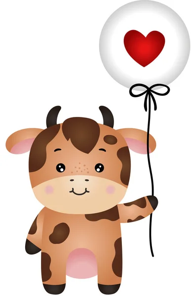 Vaca Adorável Segurando Balão Com Coração — Vetor de Stock