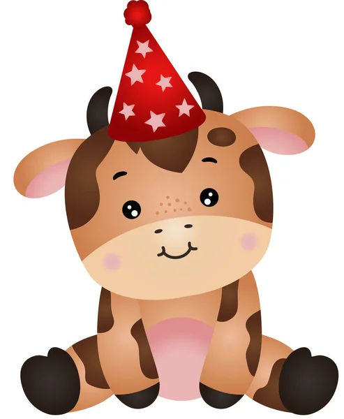 Adorable Vache Avec Chapeau Fête Sur Tête — Image vectorielle