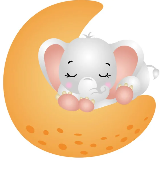 Cute Elephant Sleeping Moon — Stock Vector