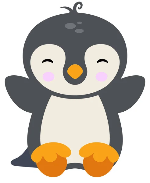 Pinguim Bonito Sentado Isolado Branco — Vetor de Stock