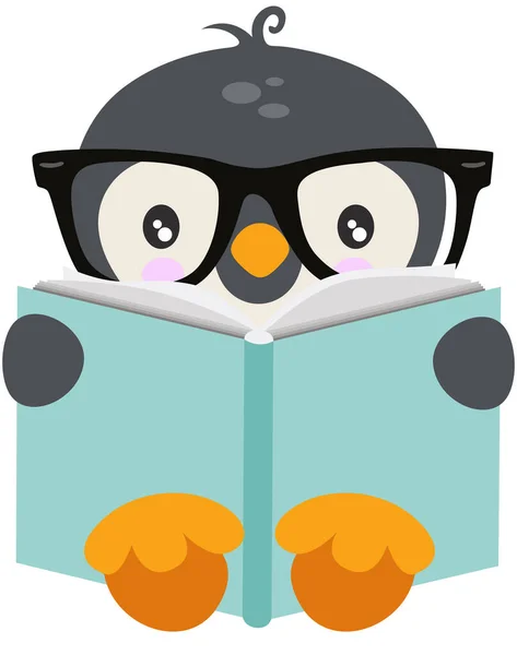 Lindo Pingüino Sentado Leyendo Libro — Archivo Imágenes Vectoriales