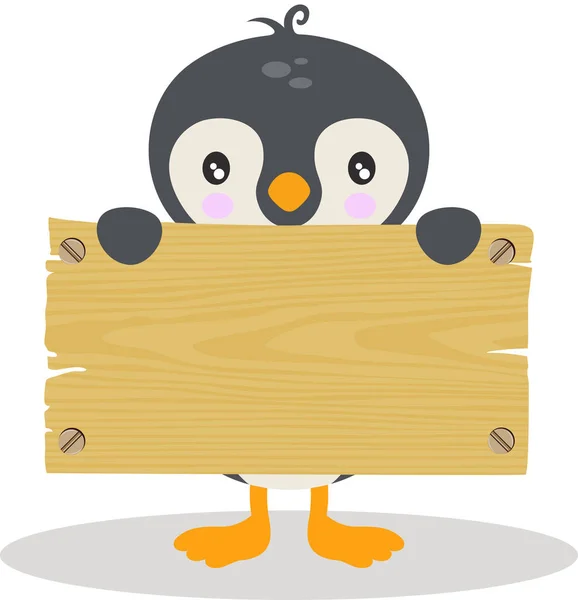 Roztomilý Tučňák Dřevěnou Tabulí — Stockový vektor