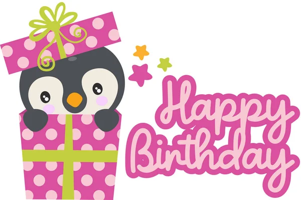 Feliz Cumpleaños Sorpresa Pingüino Saliendo Caja Regalo — Archivo Imágenes Vectoriales