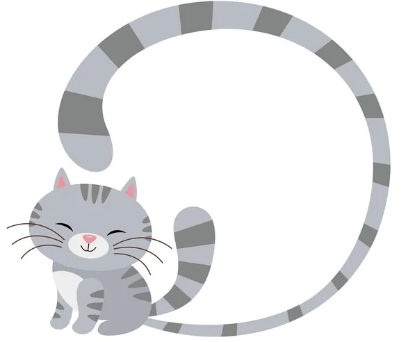 Słodkie Szczęśliwy Szary Kot Okrągły Ramka — Wektor stockowy