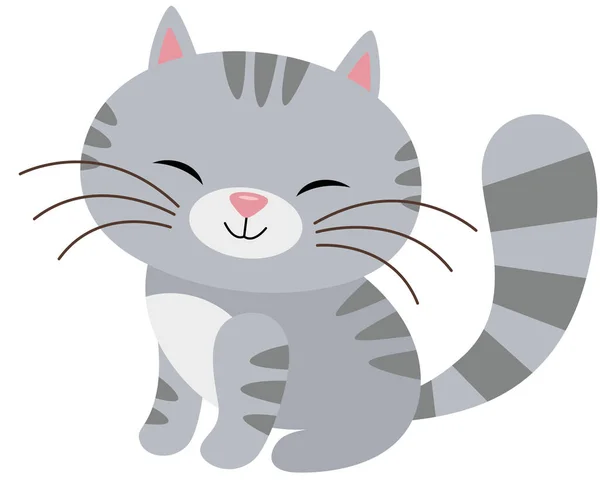 Χαριτωμένη Χαρούμενη Γκρι Γάτα Απομονωμένη Στο Λευκό — Διανυσματικό Αρχείο