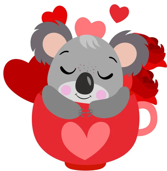 Niedlicher Valentiner Koala Roter Liebestasse — Stockvektor