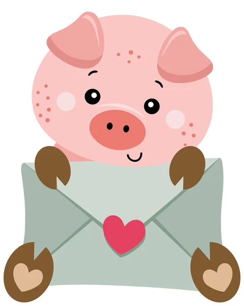 可爱的猪 拿着信袋 — 图库矢量图片