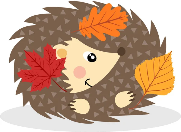 秋天有落叶的刺猬 — 图库矢量图片