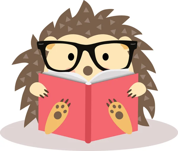 Cute Hedgehog Sitting Reading Book — Stock Vector