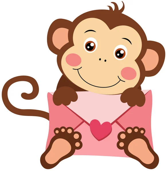 Cute Małpa Gospodarstwa Koperty List — Wektor stockowy