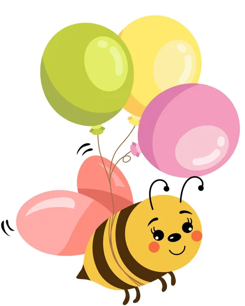 Narozeninová Včela Třemi Balónky — Stockový vektor