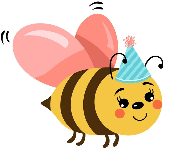 戴着生日礼帽的可爱蜜蜂 — 图库矢量图片