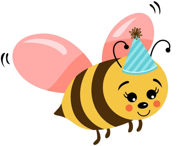 带着生日礼帽的快乐蜜蜂 — 图库矢量图片