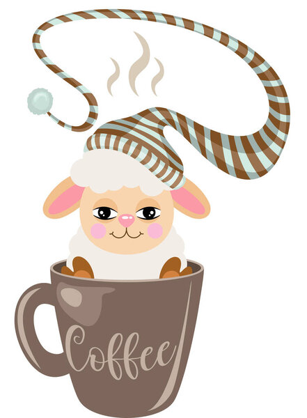 Sleepy sheep with sleeping hat inside cup of coffee.cdr