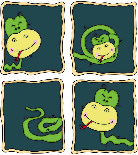 Serpiente Verde Diferentes Posiciones — Archivo Imágenes Vectoriales