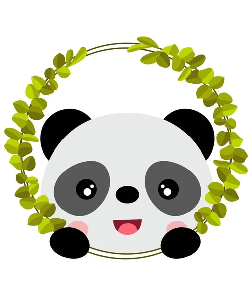 Vriendelijke Panda Gluren Uit Ronde Bladeren Frame — Stockvector