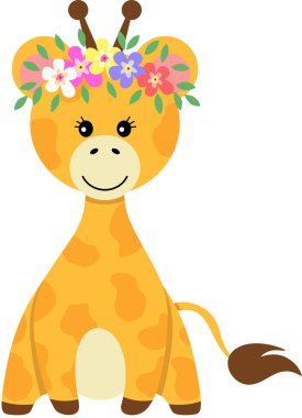 Kafasında çelenk olan sevimli zürafa.