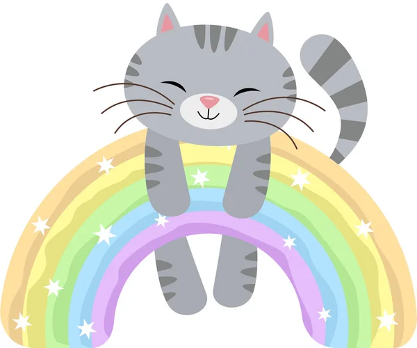 魔法の虹に掛かっているかわいい猫 — ストックベクタ