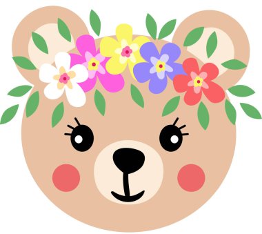 Kafasında çelenk olan sevimli oyuncak ayı yüzlü.