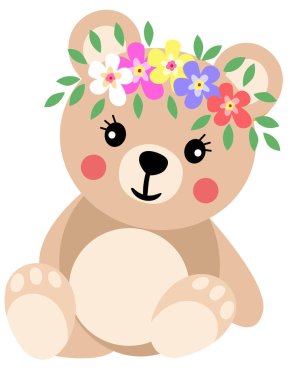 Kafasında çelenk olan sevimli oyuncak ayı.