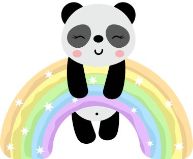 Sihirli gökkuşağında asılı şirin panda