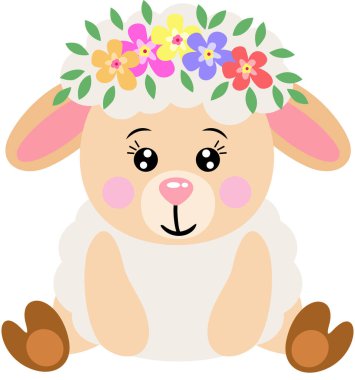 Kafasında çelenk olan sevimli koyunlar.