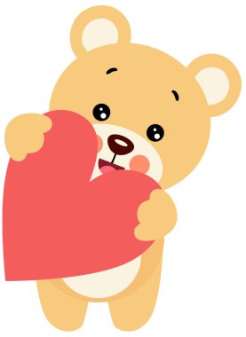 Sevimli mutlu oyuncak ayı kalp taşıyor.