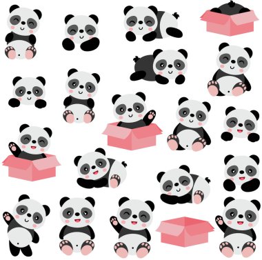 Sevimli bebek panda ve dijital elementler.