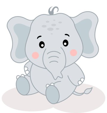 Sevimli bebek fil beyazda tek başına oturuyor.